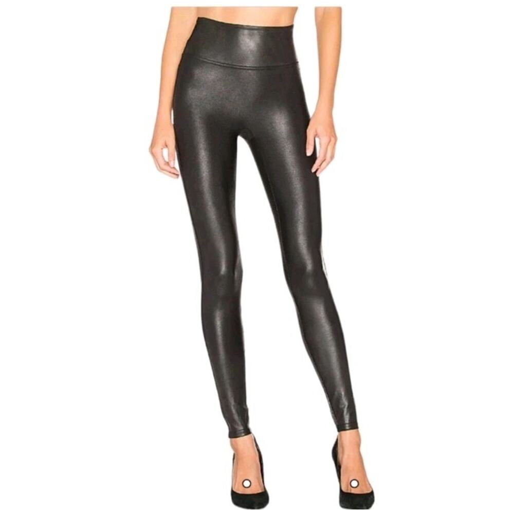 Spanx Womens Faux Leather Leggings Size M Black High Rise Stretch Minimalist